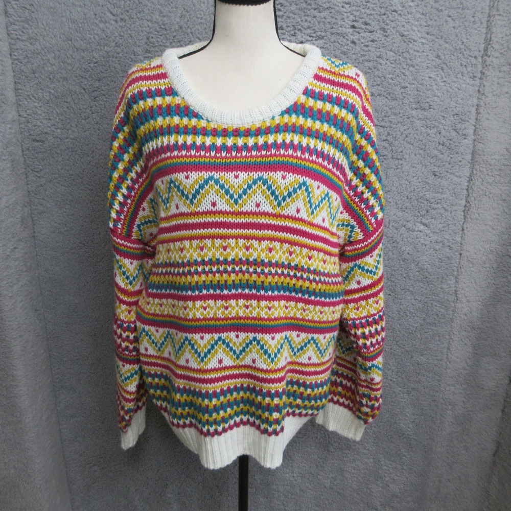 Forever 21 Fair Isle Sweater Women Small Multi Color Nordic Oversized Cozy Knit